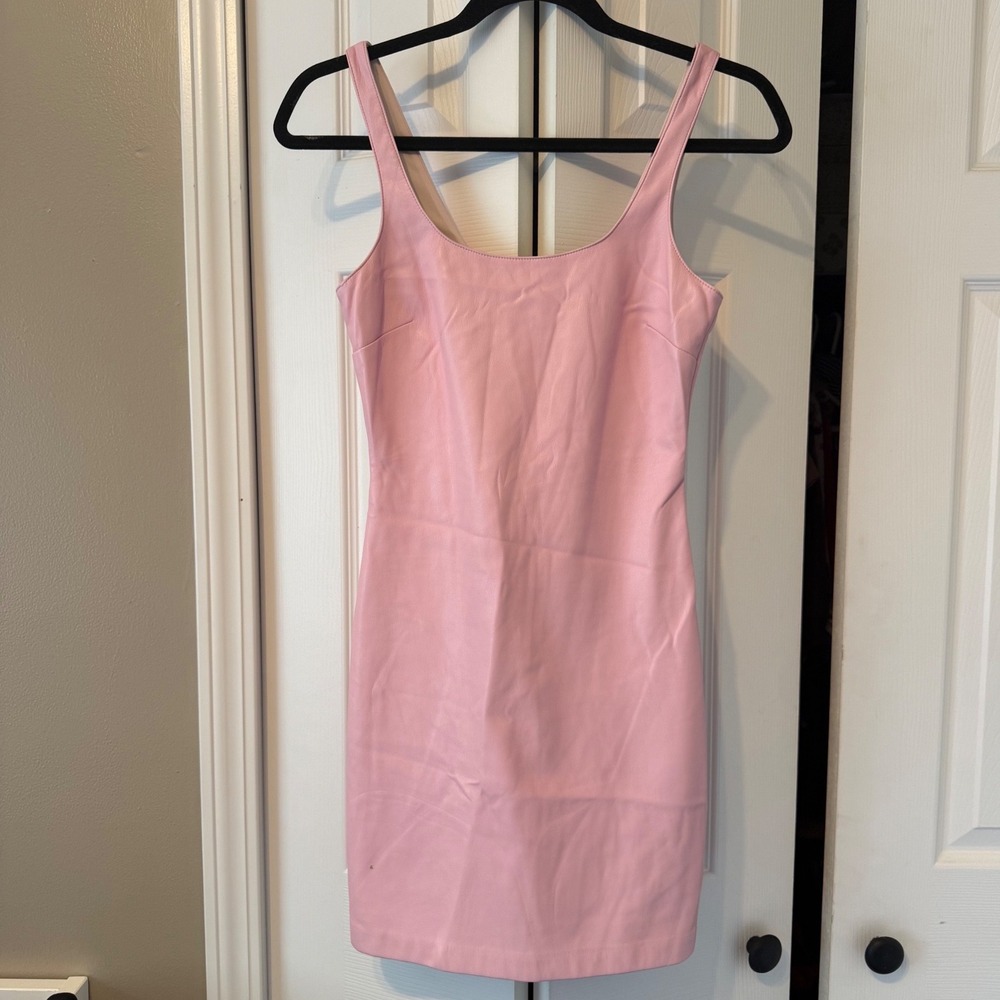 Amanda Uprichard Pink Faux‎ Leather Mini Dress Scoop Neck Sleeveless Small - Picture 4 of 8